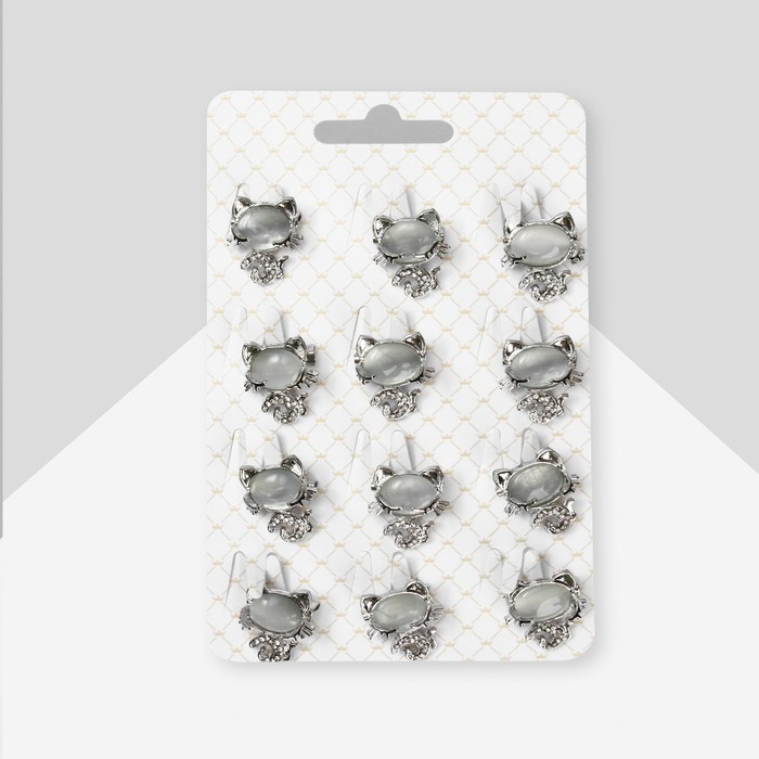 Брошь &laquo;Кошечка&raquo; спящая, цвет белый в серебре (неделимая фасовка 12 шт., цена за шт.)