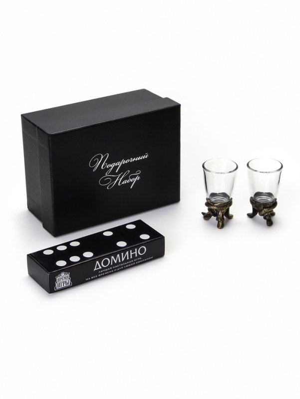 Набор подарочный 3 в 1: Набор подарочный 3 в 1: "Игроку" 2 рюмки по 30 мл, домино