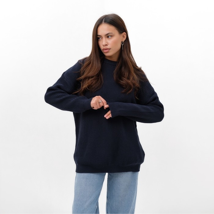 Джемпер женский MIST крупной вязки, синий, р. L (48-50) Джемпер женский MIST крупной вязки, синий, р. L (48-50)