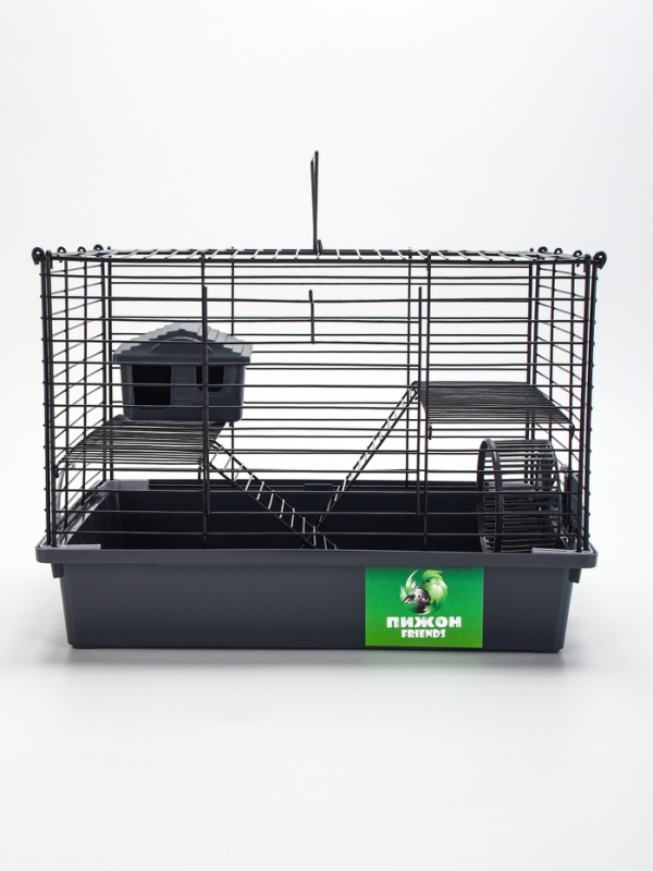 Клетка для грызунов "Пижон" складная, 38 х 27 х 27 (домик, миска, колесо) серая