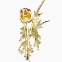 Брошь "Чертополох" растение, зелёно-розовый в золоте