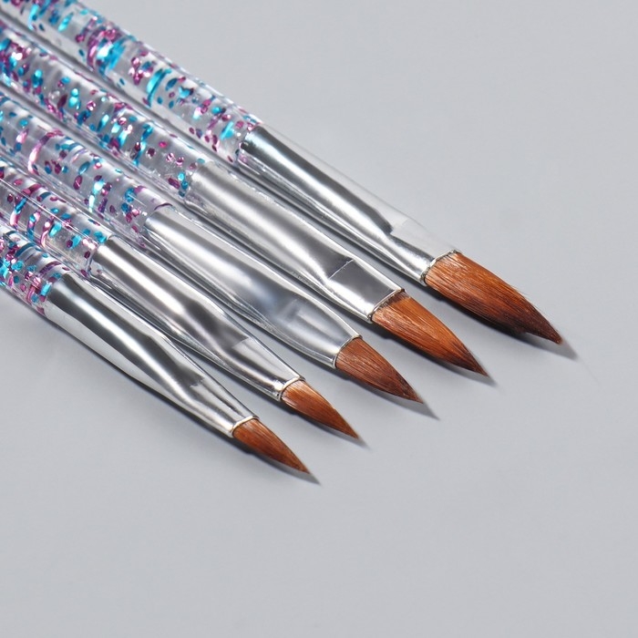 Набор кистей для наращивания и дизайна ногтей &laquo;Лепесток&raquo;, 5 шт, 14 см, цвет прозрачный