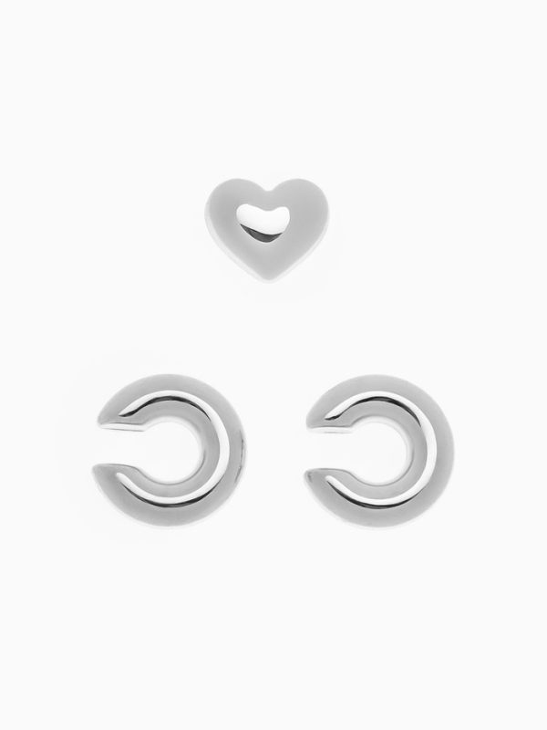 Набор серьги и каффы 3 шт. &laquo;Бублик&raquo; сердце, цвет серебро
