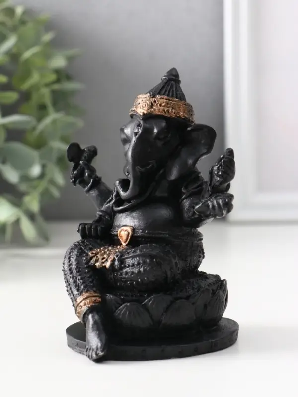 Фигура &laquo;Ганеш на лотосе&raquo;, 10.5&times;9&times;8 см, чёрная