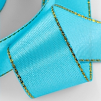 Лента атласная, с золотым люрексом, 25 мм, 23&plusmn;1 м, голубая №020