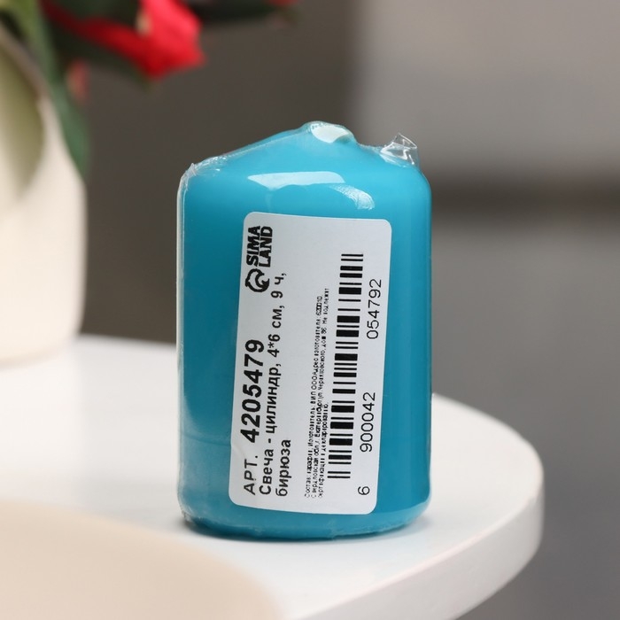 Свеча - цилиндр, 4&times;6 см, 9 ч, бирюза