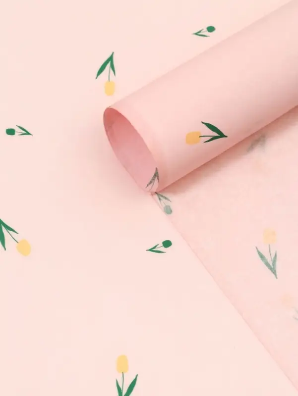 Бумага упаковочная тишью, &laquo;Цветы&raquo;, розовый, 50 см &times; 70 см 17 грамм