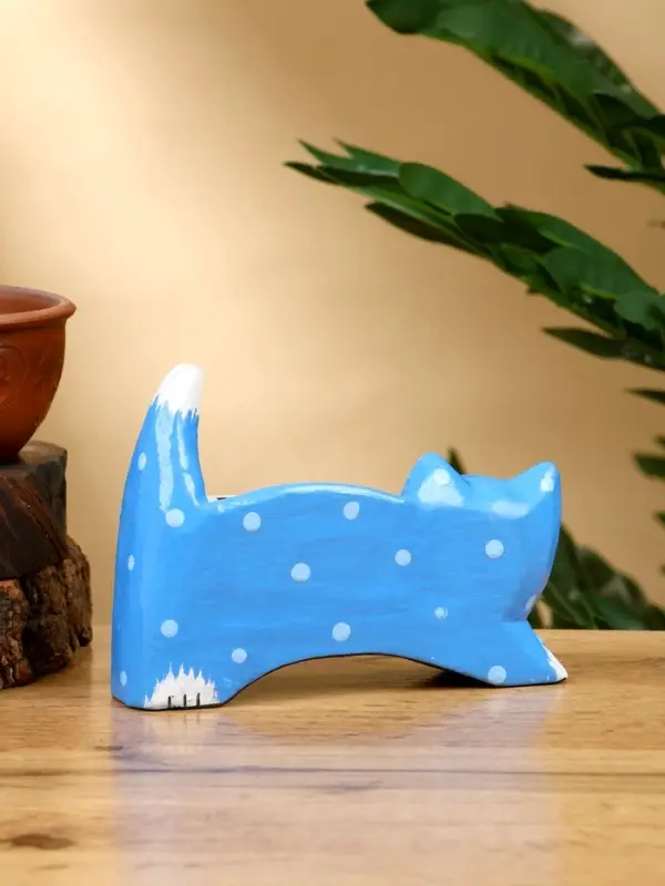 Календарь настольный "Кошка" дерево 13х4х10 см, цв. синий