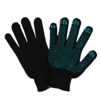 Перчатки садовые, хб, вязка 10 класс, 3 нити, размер 9, с ПВХ точками, чёрные