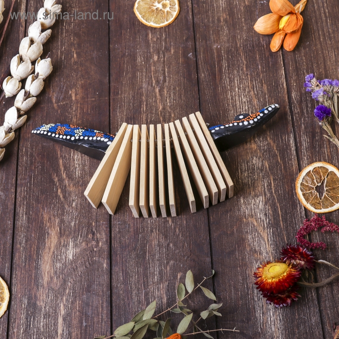 Сувенирный музыкальный инструмент "Трещотка крокодил пятнистый" дерево 4x27x9 см МИКС