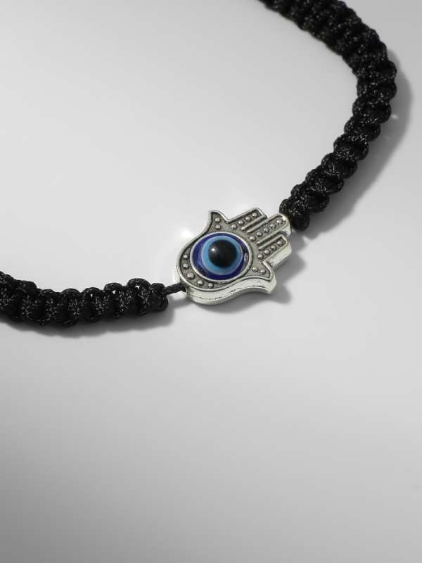 Браслет-оберег &laquo;Детский на нити&raquo; глазик в плетении, цвет синий в чернёном серебре, d=4 см