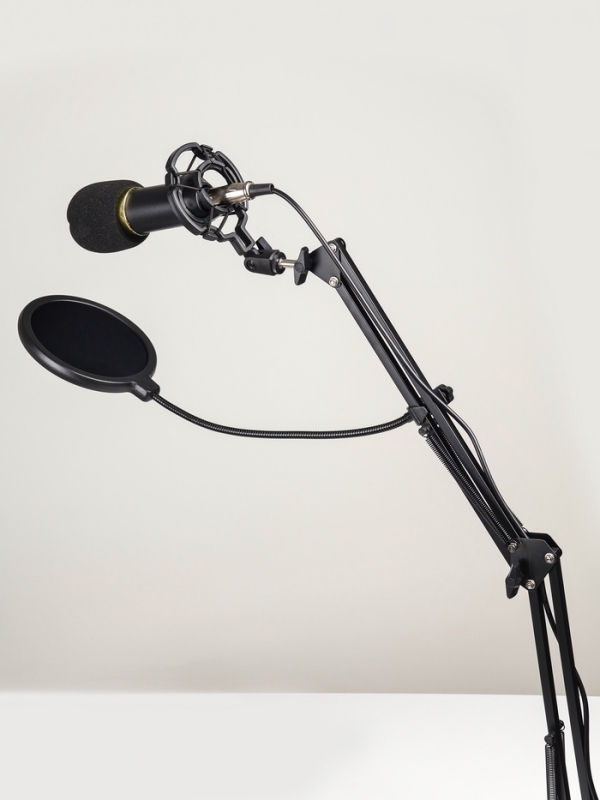 Микрофон конденсаторный Music Life золотой: кабель, ветрозащита, стойка