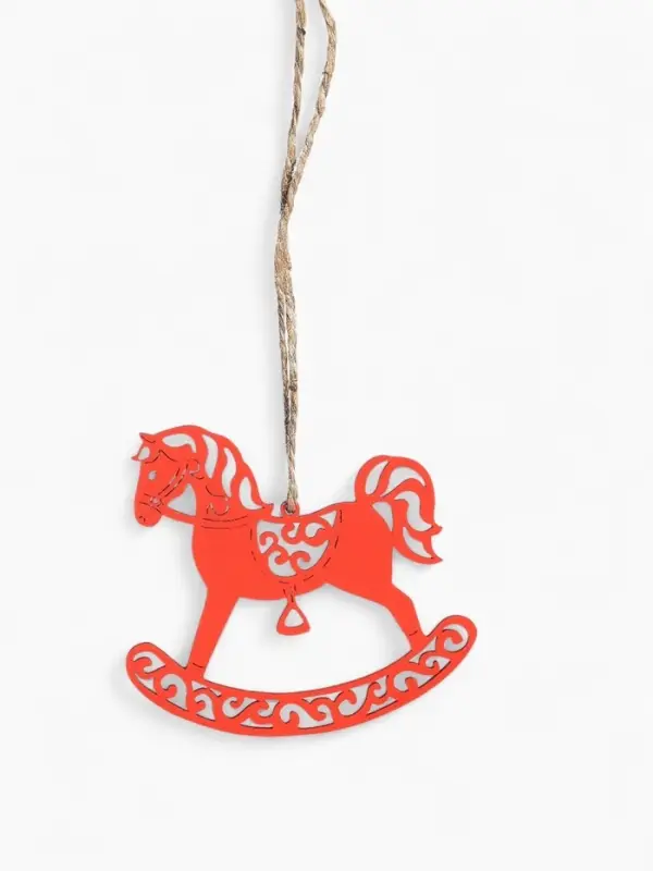 Ёлочное украшение "Лошадка" резная 9х8 см, Красный