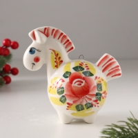 Ёлочный фарфоровый шар "Лошадь Цветок" /авторская роспись/,  11 см