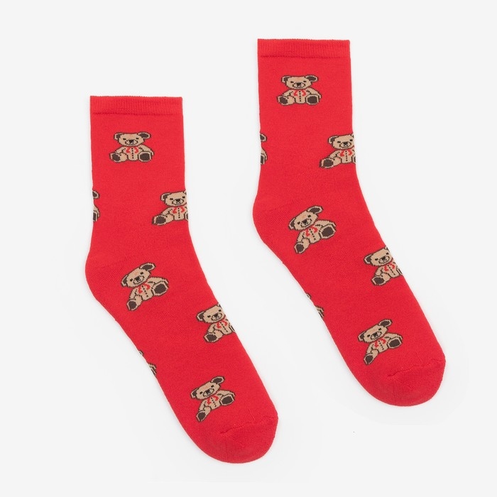 Носки зимние женские &laquo;Мишки&raquo;, цвет красный, размер 23-25 (37-40)