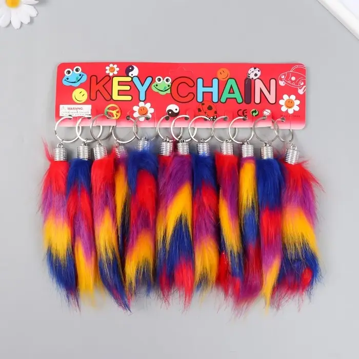 Пушистик на кольце "Хвост в полосочку" h=15 см, МИКС