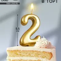 Свеча для торта &laquo;Цифра 2&raquo;, золотая, 5.5 см
