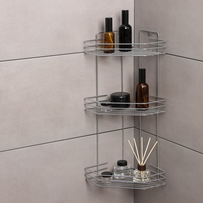 Полка для ванной угловая 3-х ярусная, 20,5&times;20,5&times;52 см, цвет хром