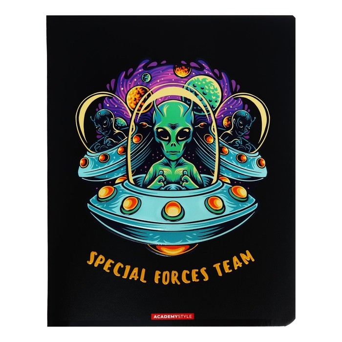 Тетрадь 48 листов в клетку "Гуманоид", обложка мелованный картон, выборочный УФ-лак, конгреф, МИКС