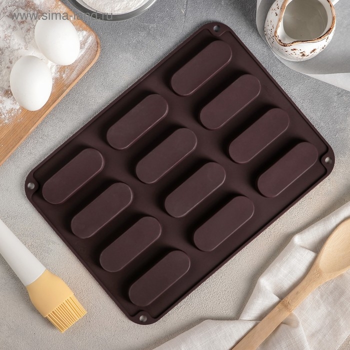 Форма для выпечки Доляна &laquo;Сладости.Эклер&raquo;, силикон, 28&times;21&times;1 см, 12 ячеек (7,6&times;2,7&times;1 см), цвет МИКС