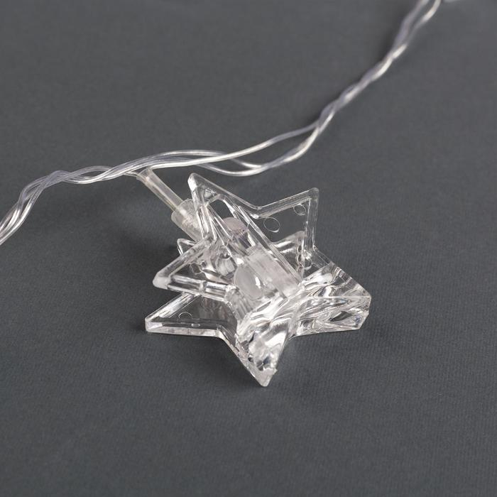 Гирлянда &laquo;Нить&raquo; 4.5 м с насадками &laquo;Прищепки-звёзды&raquo;, IP20, прозрачная нить, 20 LED, свечение мульти (RG/RB), мигание, 220 В