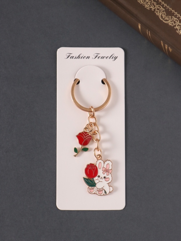 Брелок металл, эмаль "Зайка и цветы" 9 см