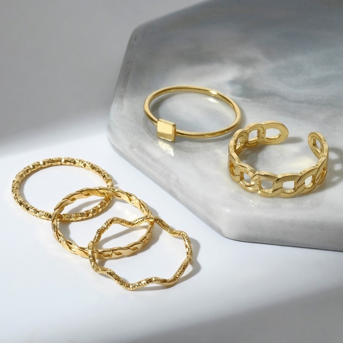 Кольцо набор 5 штук «Идеальные пальчики» геометрия, цвет белый в золоте Кольцо набор 5 штук «Идеальные пальчики» геометрия, цвет белый в золоте