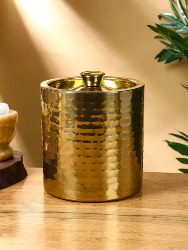 Ведро для льда с крышкой "Золото" нержавеющая сталь 14,5х14,5х18 см