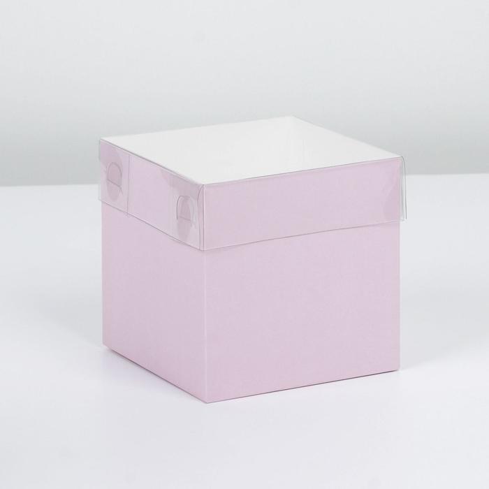 Коробка для цветов с PVC крышкой, розовая, упаковка подарочная, 12 х 12 х 12 см