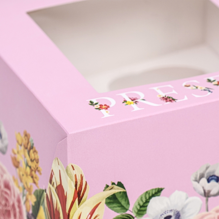 Коробка для 4 капкейков с окном , "Презент", 16 х 16 х 10 см