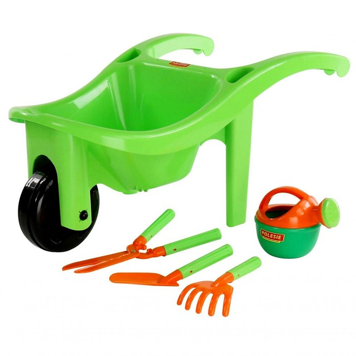 Игровой набор №605 тачка, совок, грабельки, секатор, лейка Игровой набор №605 тачка, совок, грабельки, секатор, лейка