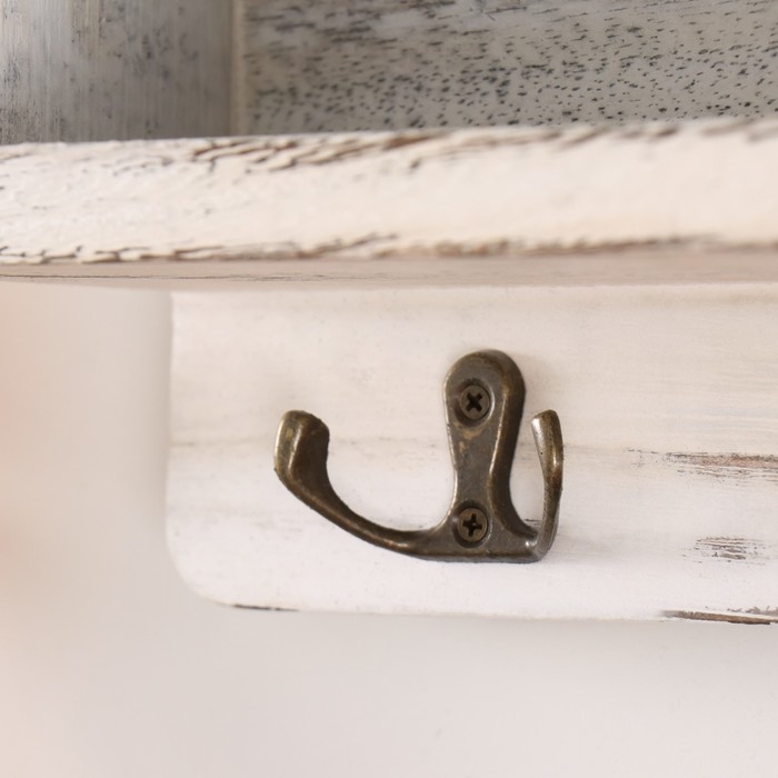 Крючки декоративные дерево с карманом и полочкой "Белый состаренный" 10,5х28х18 см