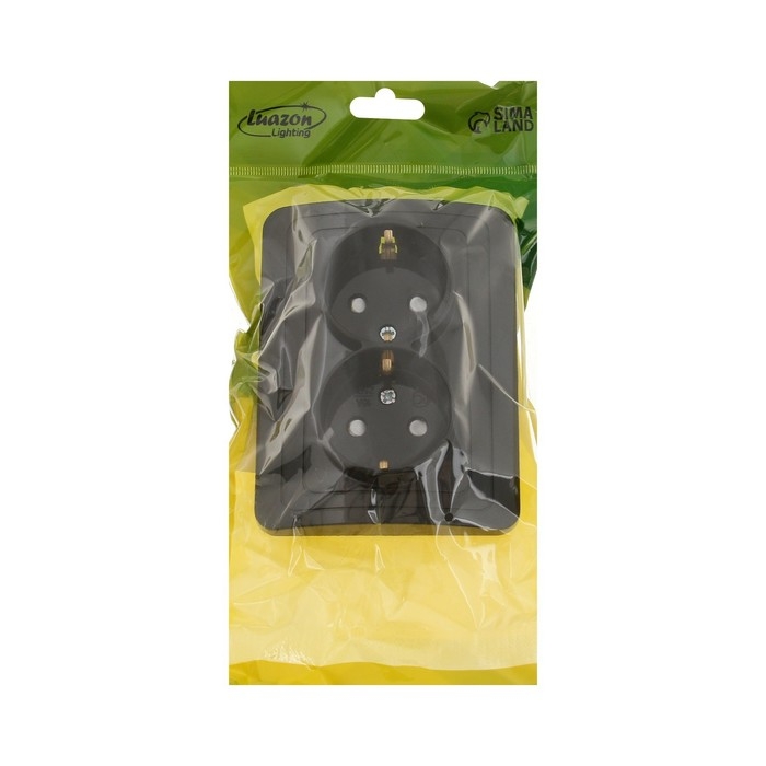 Розетка двухместная со шторкой Luazon Lighting "Орион", 16 А, скрытая, с з/к, черная