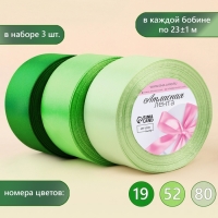 Набор атласных лент, 3 шт, размер 1 ленты: 50 мм &times; 23 &plusmn; 1 м, цвет зелёный спектр