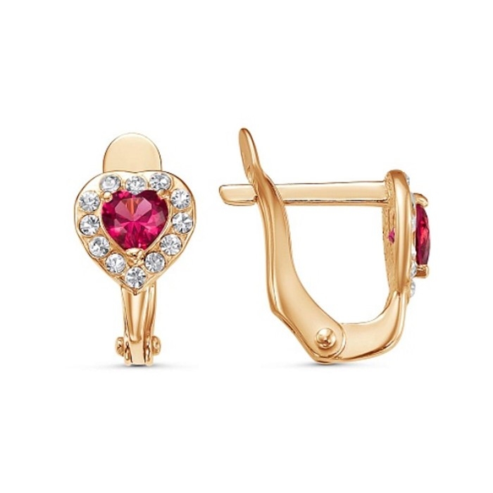 Серьги детские &laquo;Сердечко&raquo;, розовое золочение, цвет малиновый