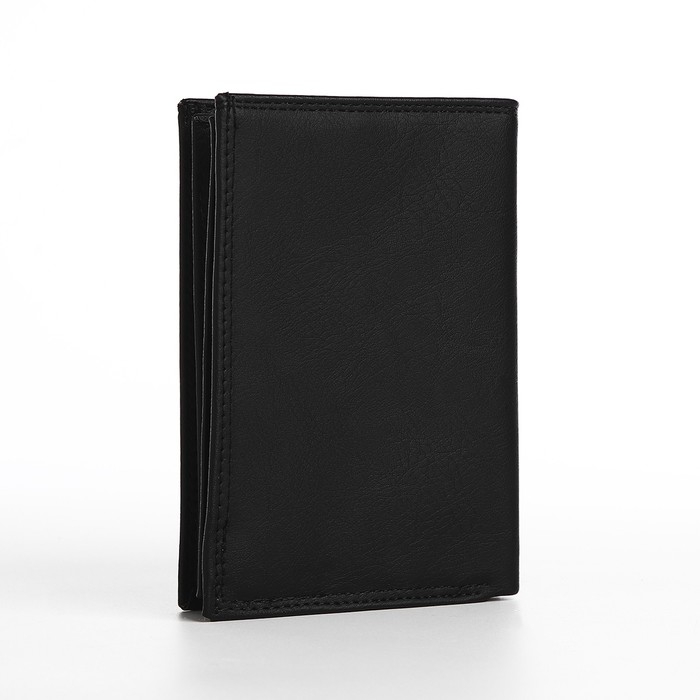 Портмоне мужское без застёжки, 3 в 1, отдел автодокументов, паспорта, карт, купюр, цвет чёрный Портмоне мужское без застёжки, 3 в 1, отдел автодокументов, паспорта, карт, купюр, цвет чёрный