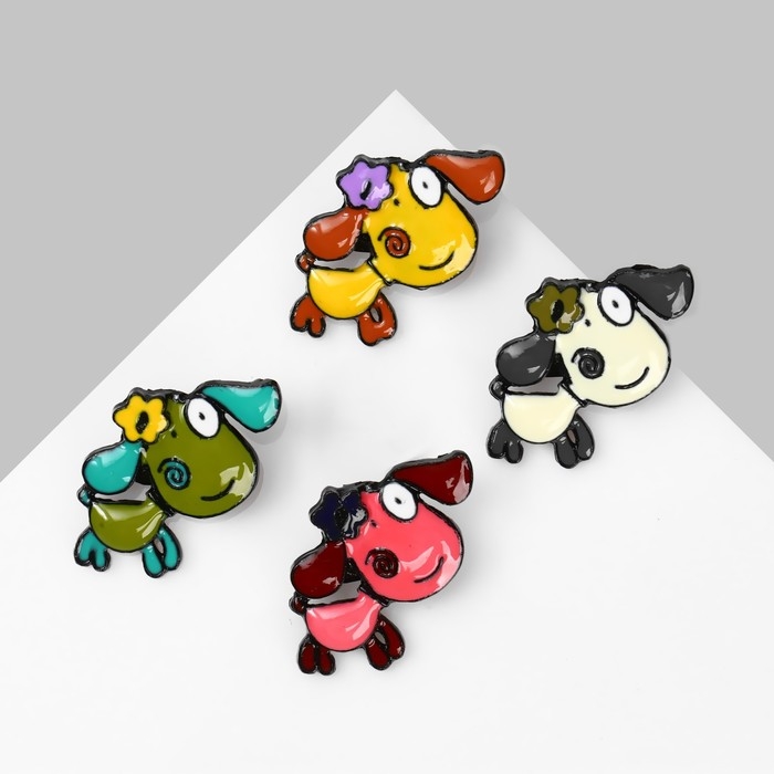 Брошь &laquo;Овечка&raquo; мультяшная, цвет МИКС в чёрном металле (неделимая фасовка 12 шт., цена за шт.)