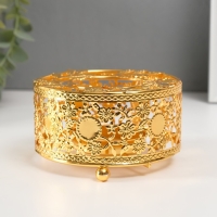 Подсвечник металл на 1 свечу "Круг. Венок из листьев" золото d=5,5 см 11х11х5,6 см