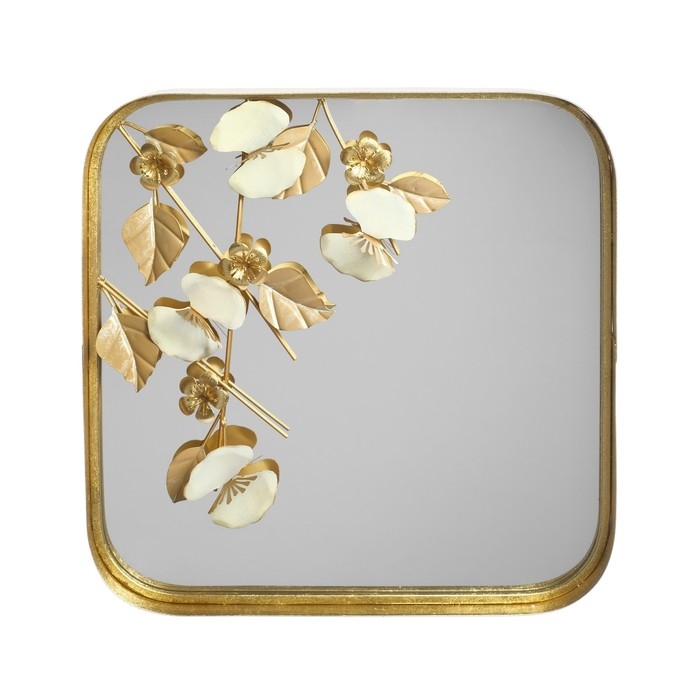 Декор настенный металл с зеркалом "Орхидеи в листьях" 55,2х55,2х8,3 см