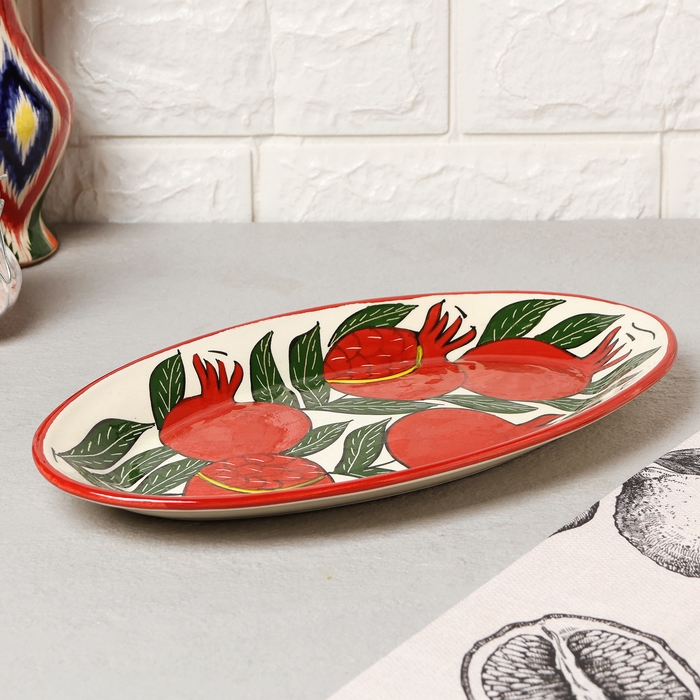 Блюдо Риштанская Керамика Блюдо Риштанская Керамика "Гранаты", 29,5см, разноцветное, овальное