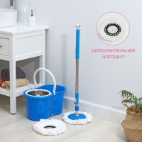 Швабра с отжимом и ведром с металлической центрифугой Доляна, 14 л, запасная насадка из микрофибры, колёсики, МИКС