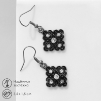 Серьги &laquo;Ромб&raquo; мини, цвет белый в чернёном серебре