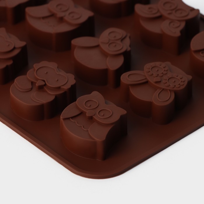 Форма для шоколада Доляна &laquo;Совы&raquo;, силикон, 19&times;15 см, 12 ячеек (3,5&times;3,5&times;1,5 см), цвет коричневый
