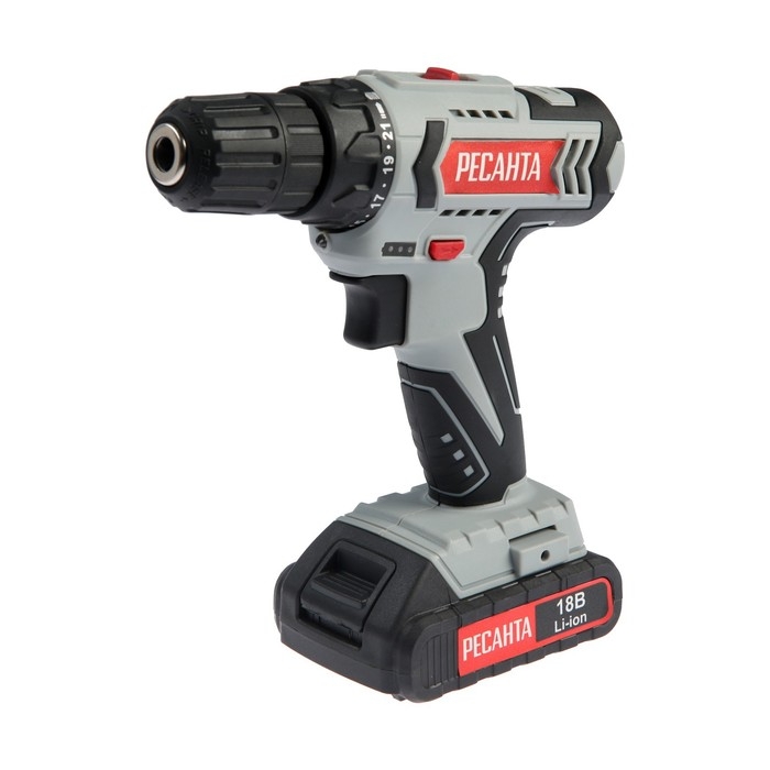 Дрель-шуруповерт "Ресанта" ДА-18-2ЛК, 18 Вт, 2х2 Ач, Li-Ion, 50 Нм, 400/1400 об/мин