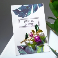 Брошь &laquo;Ветвь гранатовая&raquo;, цветная в золоте