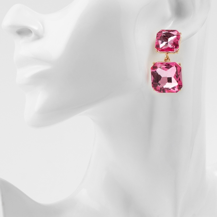 Серьги со стразами &laquo;Иллюзион&raquo; полутона квадраты, цвет розовый в золоте