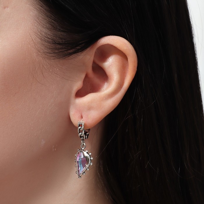 Серьги висячие со стразами «Сердце» асимметрия, цвет фиолетовый в чернёном серебре, 6,2 см Серьги висячие со стразами «Сердце» асимметрия, цвет фиолетовый в чернёном серебре, 6,2 см
