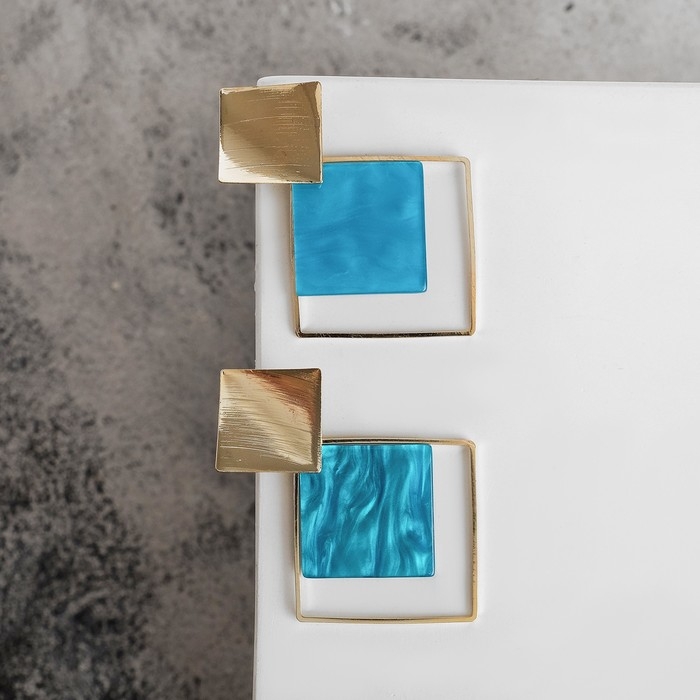 Серьги ассорти &laquo;Азелия&raquo; ромбы, цвет бирюзовый в золоте