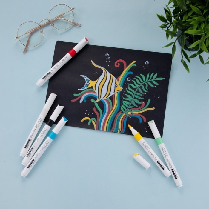 Набор акриловых маркеров 6 цветов SKETCH&ART, 1,0-3,0 мм