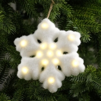 Светодиодная фигура &laquo;Снежинка&raquo; 15 см, флок, батарейки CR2032х2 (в комплекте), свечение тёплое белое